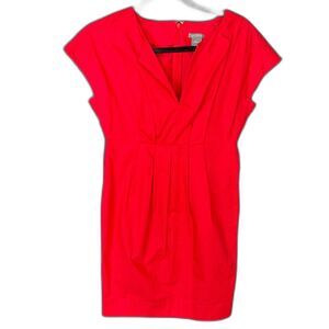 Ann Taylor Red Pleated Dress Size 0 Cocktail Holiday Party Cotton Pockets